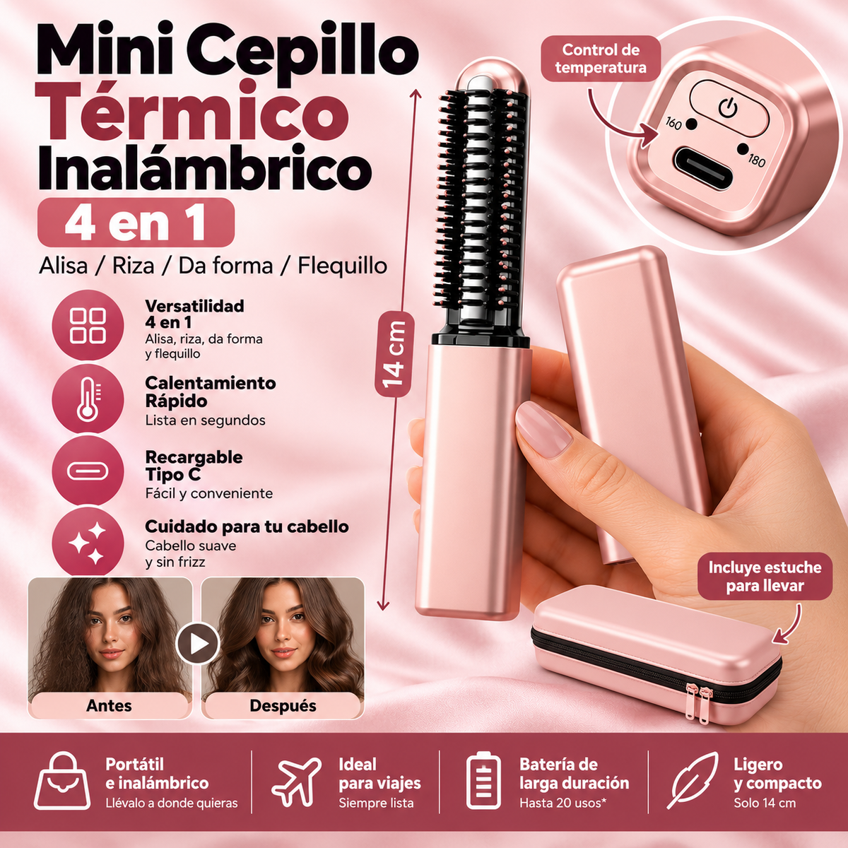 Mini Cepillo Térmico Inalámbrico 4 en 1
