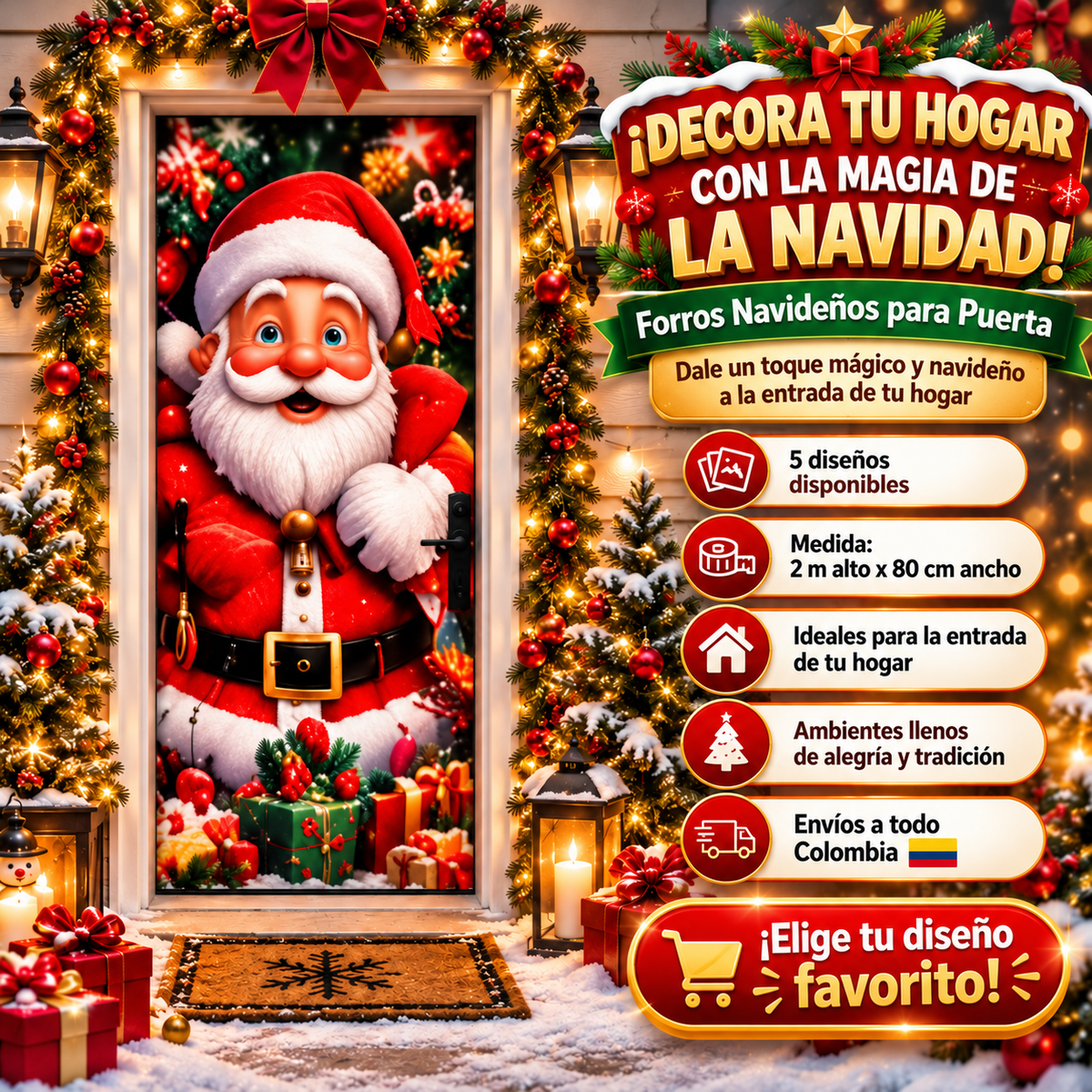 🎁 ¡Completa tu Navidad! Forro Decorativo para Puerta