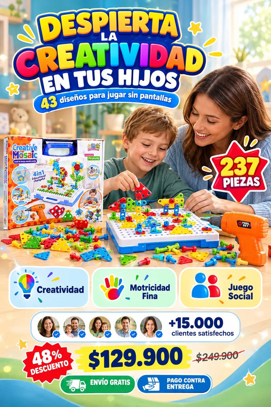 Mosaico Creativo Montessori con taladro de  237 piezas